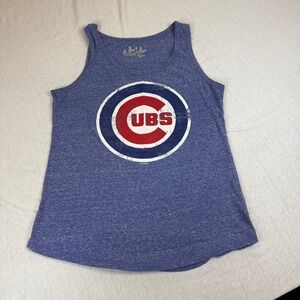Womens Blue Heathered Chicago Cubs Tank Top‎ Graphic Sleeveless Shirt